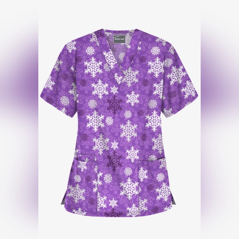 Uniform Advantage Morning Snow Purple Women's Pocket V-Neck Print Scrub Top 4X